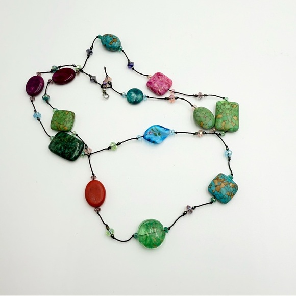 Vintage Multi Colour Venetian Glass Stone Crystal Necklace - Picture 4 of 10